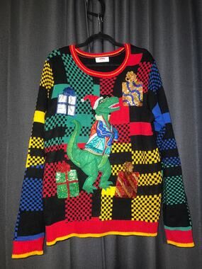 Ugly Christmas Sweater Xmas Size Large Dinosaur